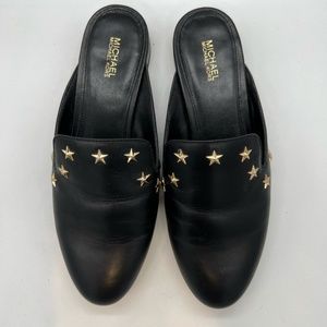 Michael Koss Black Leather Star Studded Slip On